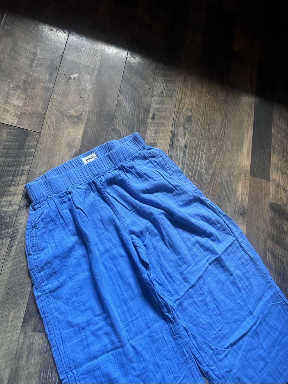 Pact 100% Organic Cotton Sky Blue Elastic Waist Gauze Pants - Picture 2 of 8
